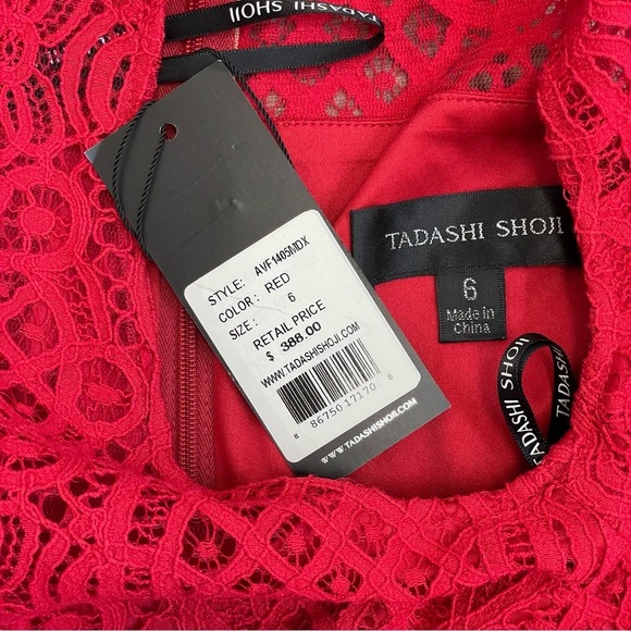 Tadashi Shoji Red Crochet Lace Jacques Midi Dress - Picture 6 of 12